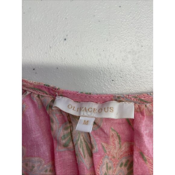 Olivaceous Dress size M Floral Tiered Cottage linen pink flounce flutter sleeve - Picture 7 of 13